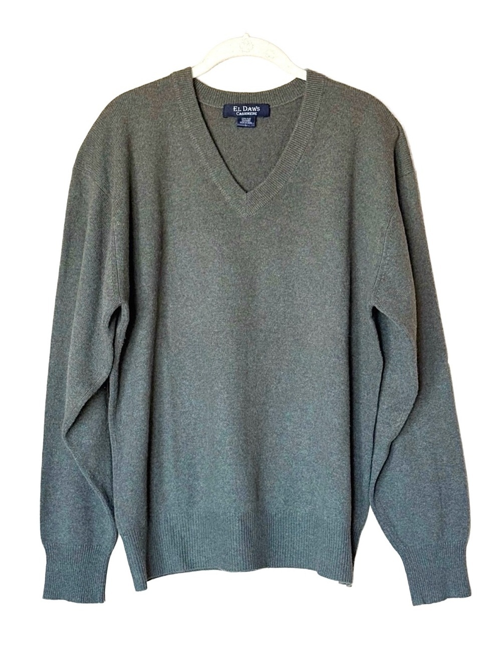 El Daws Cashmere Sweater Dark Green V Neck Men's L Soft Luxury Knit
